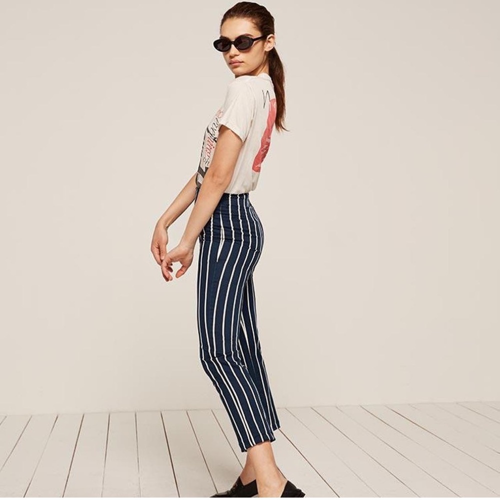 Reformation Blue Striped Pants Size 4